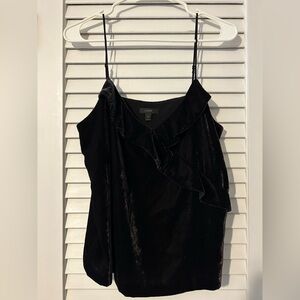 J.Crew Black Velvet Ruffle Tank Top